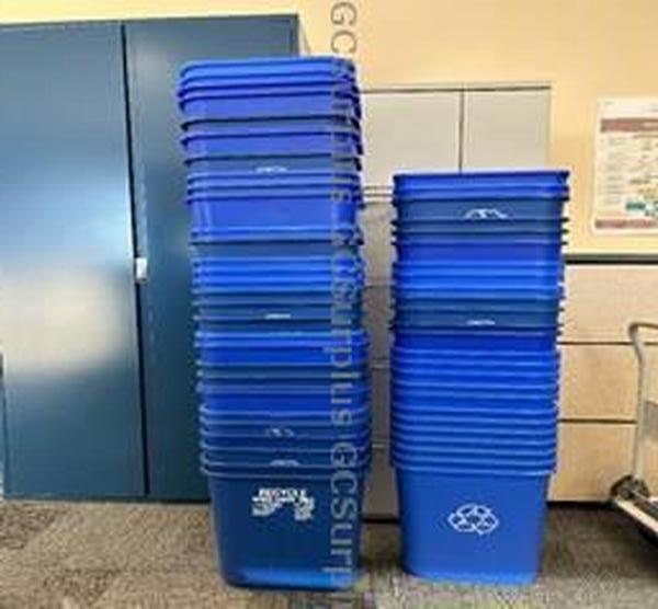 Picture of Lot of Blue Recycling Bins